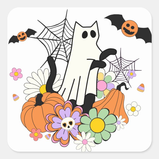 Adesivo Quadrado Ghost Cat (Frente)