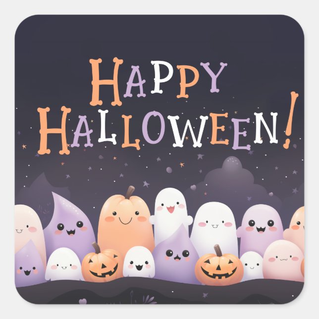 Adesivo Quadrado Ghost Cute Halloween Kawaii (Frente)