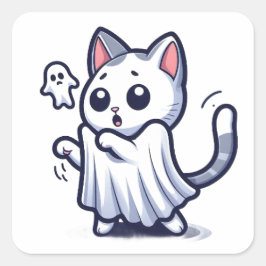 Adesivo Quadrado Ghost Gatinho Halloween Costume