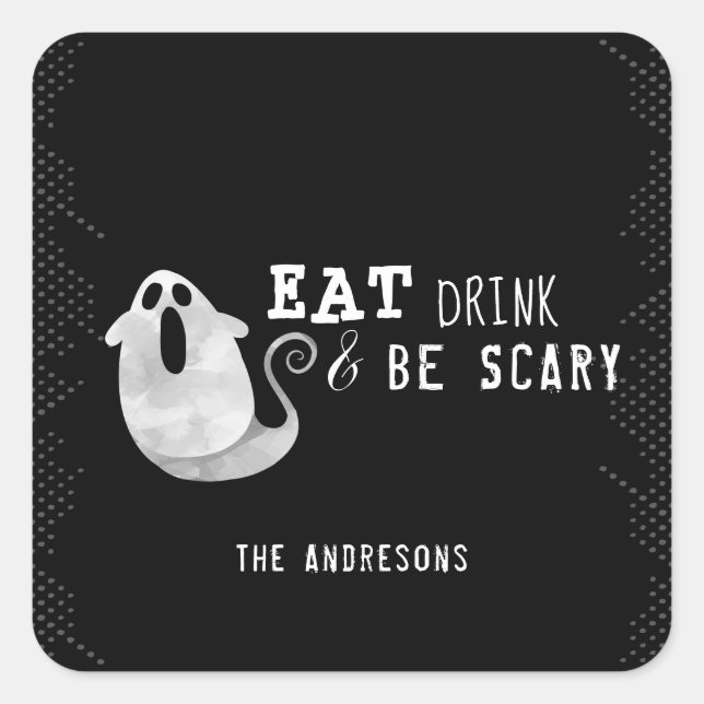 Adesivo Quadrado Ghost Ghost Ghost Bebe Assustado No Dia das Bruxas (Frente)