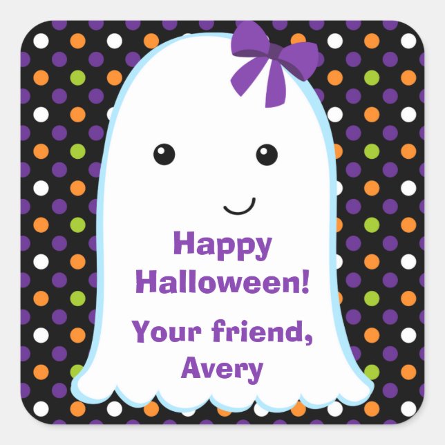 Adesivo Quadrado Ghost Girl | Kids Halloween Sticker (Frente)