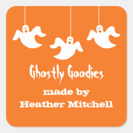 Adesivo Quadrado Ghost Halloween Baking Stickers, Laranja