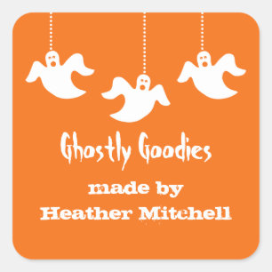 Adesivo Quadrado Ghost Halloween Baking Stickers, Laranja