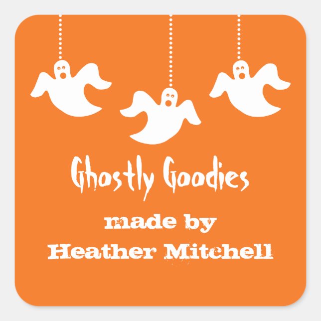 Adesivo Quadrado Ghost Halloween Baking Stickers, Laranja (Frente)