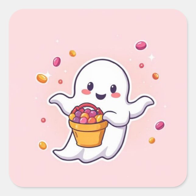 Adesivo Quadrado Ghost Halloween Candy Sticker (Frente)