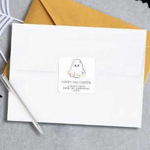 Adesivo Quadrado Ghost Halloween Floral Bonito