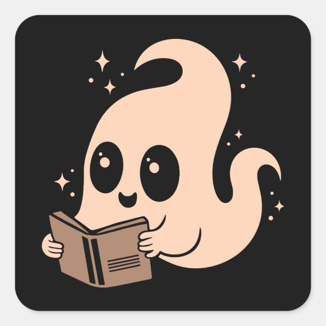 Adesivo Quadrado Ghost lendo livros (Frente)