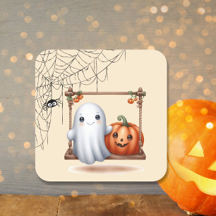 Adesivo Quadrado Ghost Pumpkin no Halloween