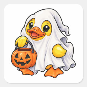 Adesivo Quadrado Ghost Rubber Duck Truque ou Tratamento Halloween