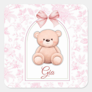 Adesivo Quadrado Gia Design de Enfermeiro de Urso Rosa Personaliz