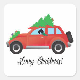 Adesivo Quadrado Giant Schnauzer Dirigindo um carro - árvore no top