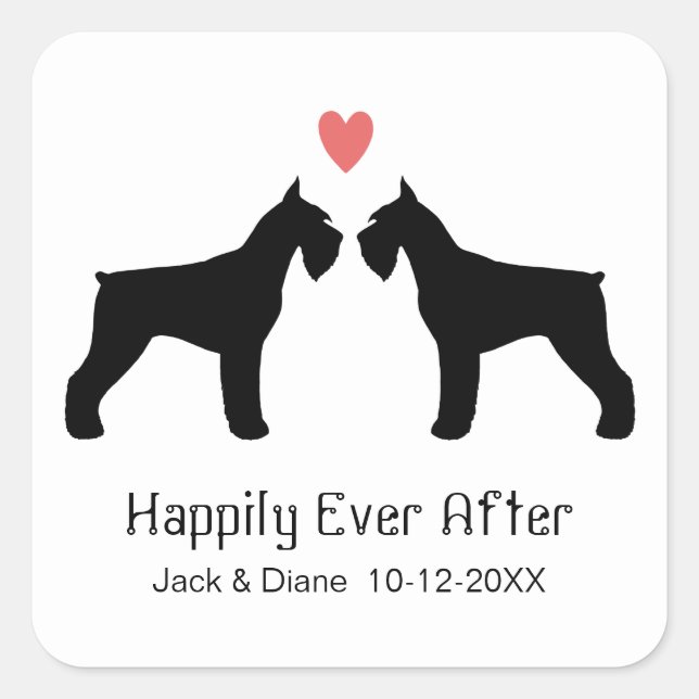 Adesivo Quadrado Giant Schnauzer Silhuettes com Texto Personalizado (Frente)