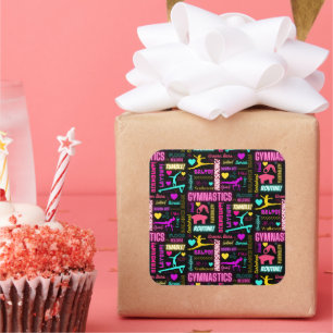 Adesivo Quadrado Ginástica Colorida Meninas Glossária Tipografia