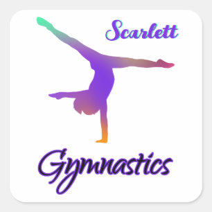 Adesivo Quadrado Ginástica Roda de Cartwheel Rosa Roxo Personalizad