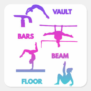 Adesivo Quadrado Ginástica Rosa Roxo Turquesa Salto Barras Trave 