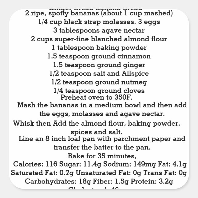 Adesivo Quadrado Ginger Banana Bread Gluten Free Square Sticker (Frente)