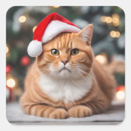 Adesivo Quadrado Ginger British Shorthair Christmas