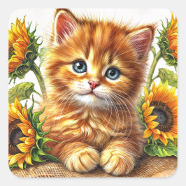 Adesivo Quadrado Ginger Kitten entre a Arte Sunflower