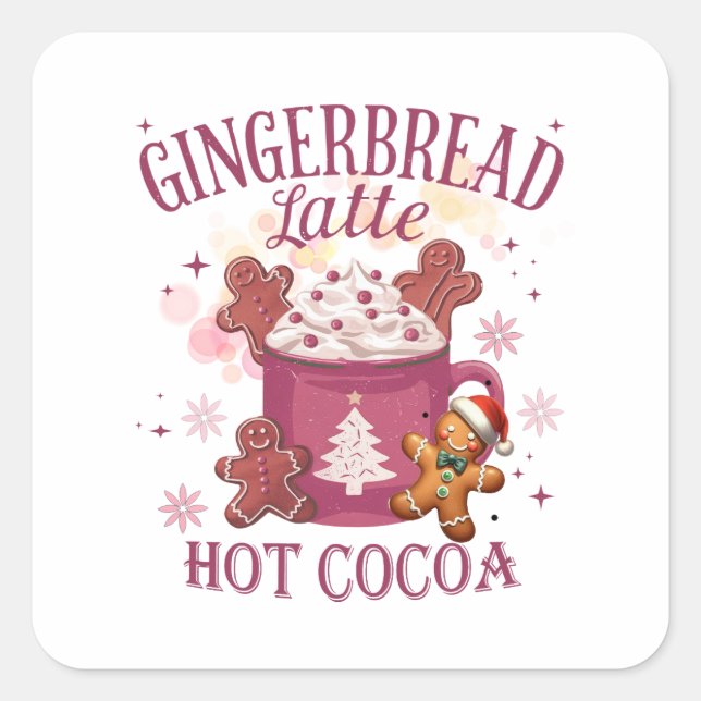Adesivo Quadrado Gingerbread latte hot cocoa christmas (Frente)