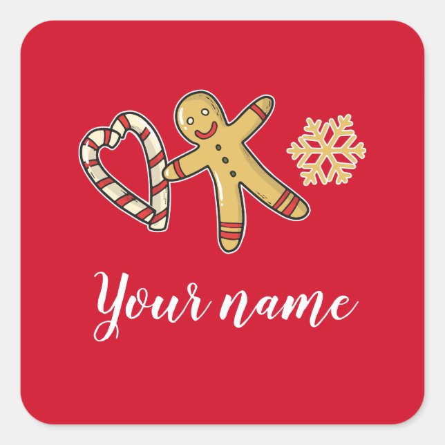 Adesivo Quadrado Gingerbreadman Love (Frente)