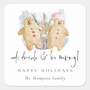 Adesivo Quadrado Gingercake Men Comem Bebida Em Nome De Feriados Fe