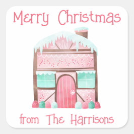 Adesivo Quadrado Gingerpão de Watercolor, com presentes de Natal N