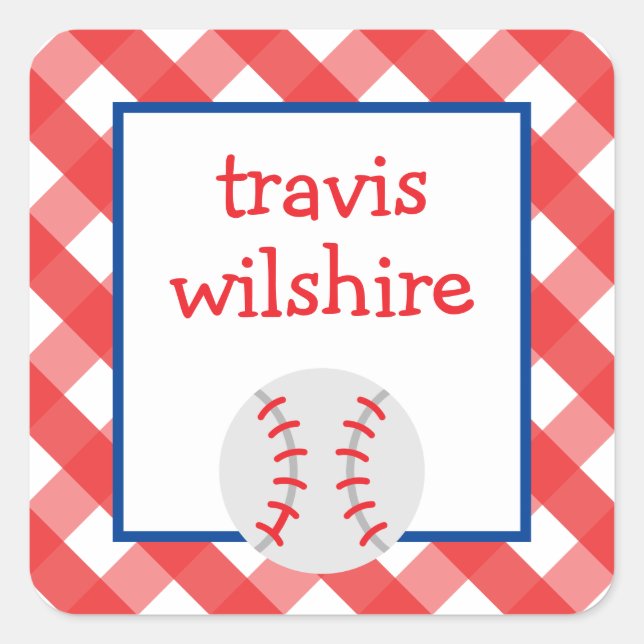 Adesivo Quadrado Gingham Baseball Personalizado Stickers (Frente)
