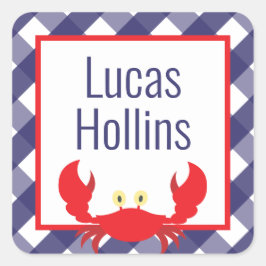 Adesivo Quadrado Gingham Crab Personalizado Stickers