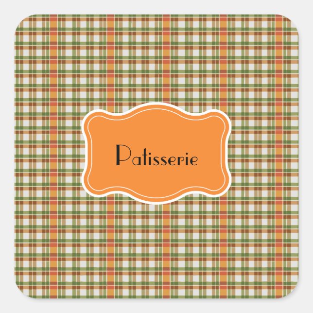 Adesivo Quadrado Gingham Laranja Verde (Frente)