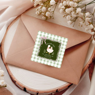 Adesivo Quadrado Gingham Silly Goose Mamãe & Bebê Obrigado