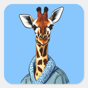 Adesivo Quadrado Girafa bonita Vestindo uma Jaqueta de Denim