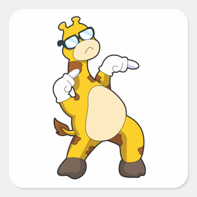 Adesivo Quadrado Girafa com óculos de sol (Frente)