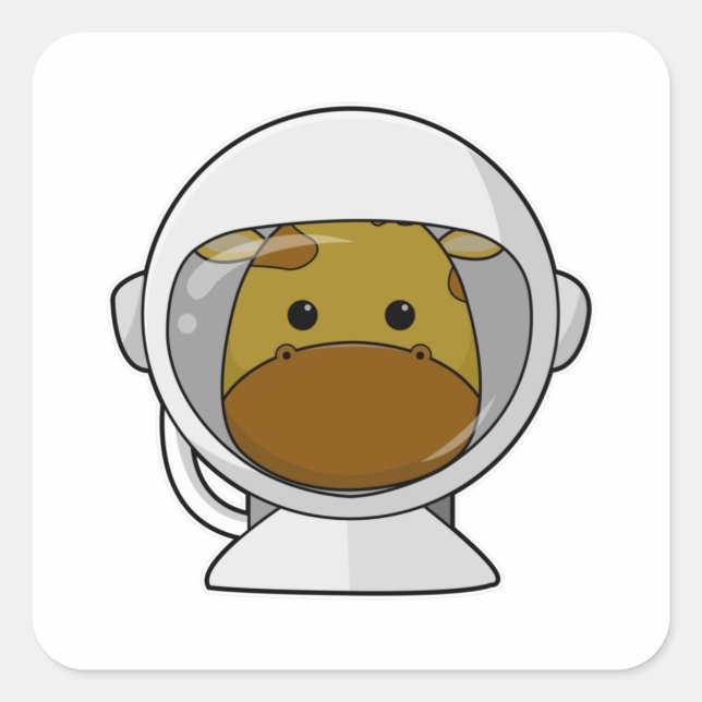 Adesivo Quadrado Girafa como astronauta com capacete (Frente)