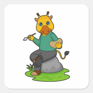 Adesivo Quadrado Girafa como Pintor com Pintor