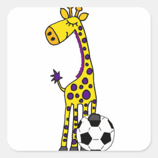 Adesivo Quadrado Girafa Engraçada Jogando Futebol