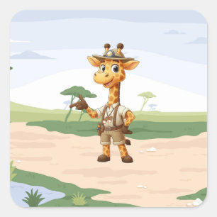 Adesivo Quadrado Girafa Exploradora Fofa na savana
