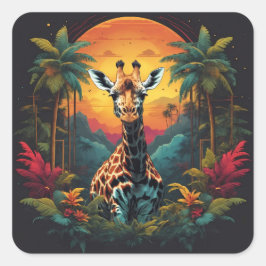 Adesivo Quadrado Girafa na selva |