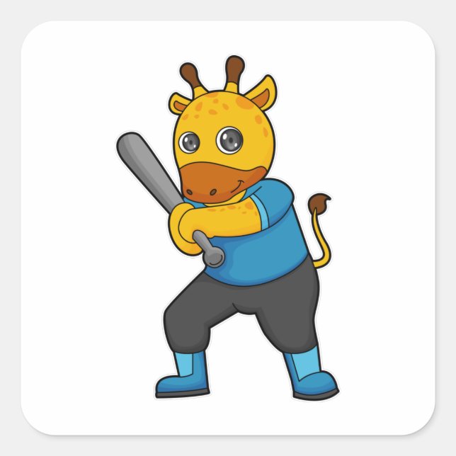 Adesivo Quadrado Girafa no Baseball com Baco de Beisebol (Frente)