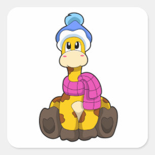 Adesivo Quadrado Girafa no inverno com Scarf & Hat