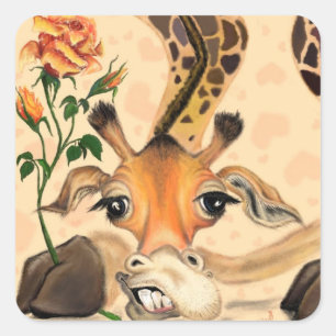 Adesivo Quadrado Girafa Romântica - Cavalheiro - Adicionar Seu Text