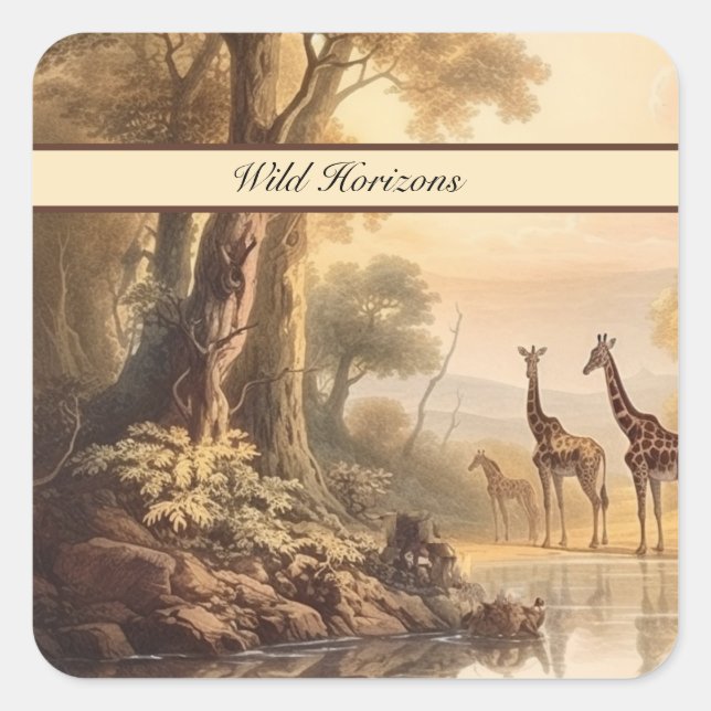 Adesivo Quadrado Girafas botânicas, personalizáveis (Frente)