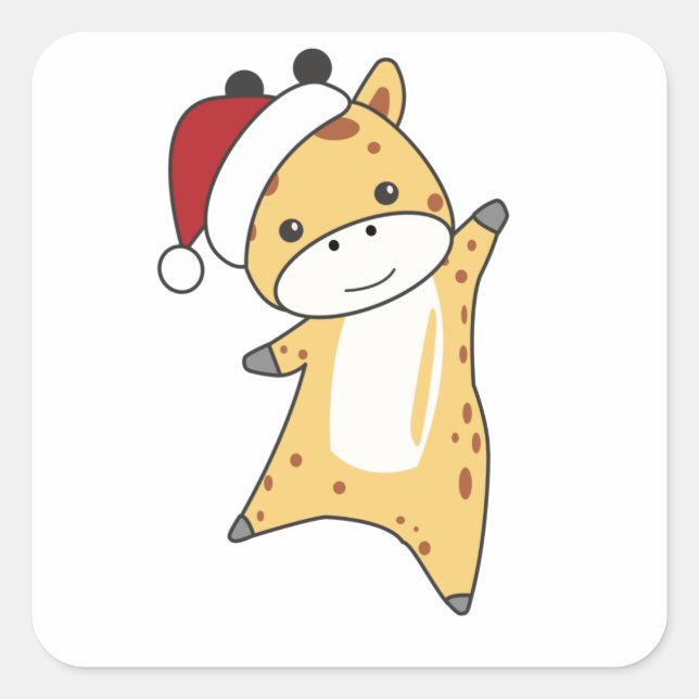 Adesivo Quadrado Girafas de Natal Girafas de inverno (Frente)