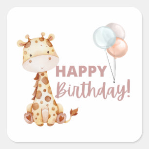Adesivo Quadrado Giraffe Birthday Stickers