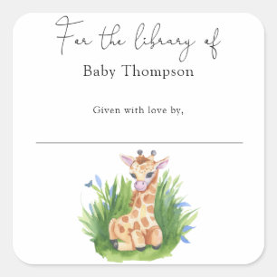 Adesivo Quadrado Giraffe - livro de presente de baby shower, livros