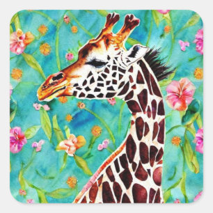 Adesivo Quadrado Giraffe Watercolor Sticker