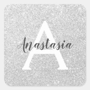 Adesivo Quadrado Girar Glam Silver Glitter Desencadeia Nome do Mono