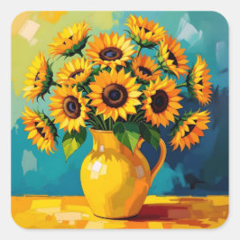 Adesivo Quadrado Girassóis amarelos em um vaso amarelo