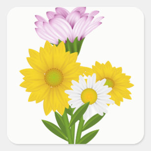 Adesivo Quadrado Girassóis Amarelos Florais & Flores de Margaridas 