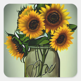 Adesivo Quadrado Girassóis em Glass Jar Digital Art