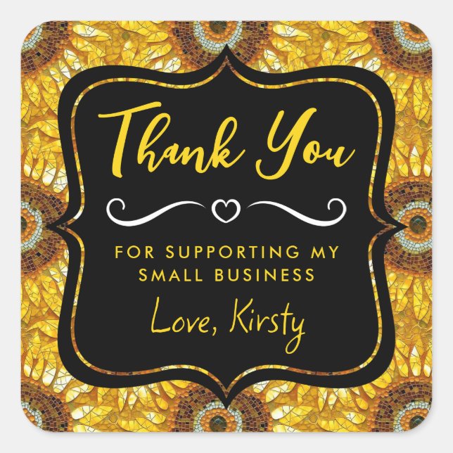 Adesivo Quadrado Girassol Amarelo Vidro do Mosaico Pequeno Negócio (Frente)